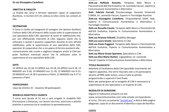 CORSO DI ALTA FORMAZIONE FACILITATORE DELLA CAA