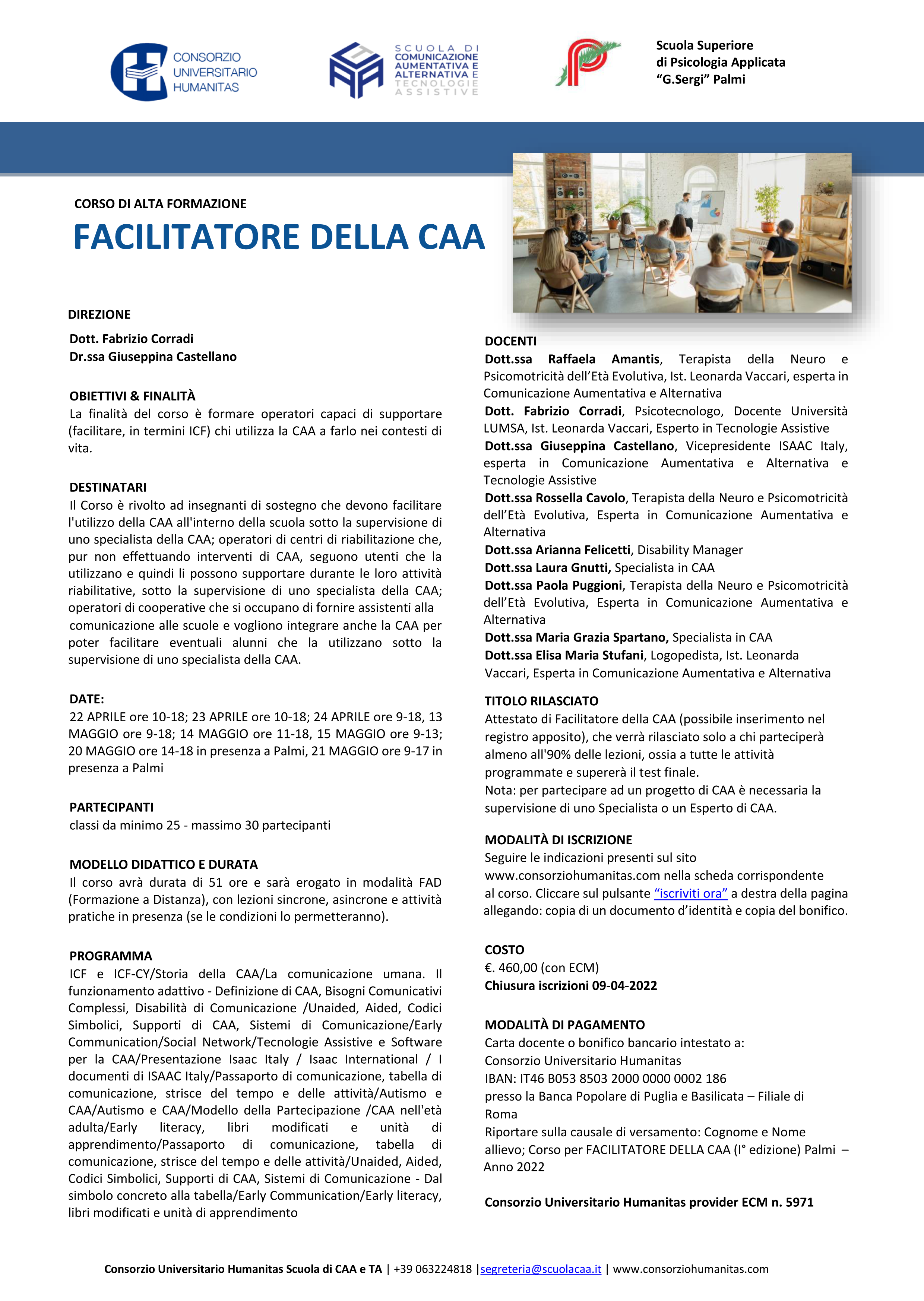 CORSO DI ALTA FORMAZIONE FACILITATORE DELLA CAA